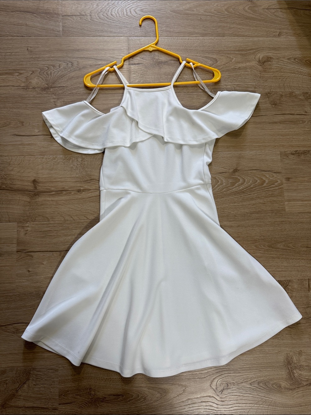 She + Sky White Off-Shoulder Ruffle Mini Dress